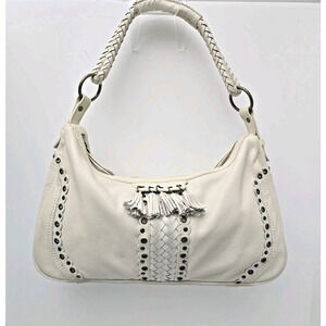 Wilsons Leather Hobo/Shoulder Bag Bronze Studs with Tassels Cream Purse Handbag